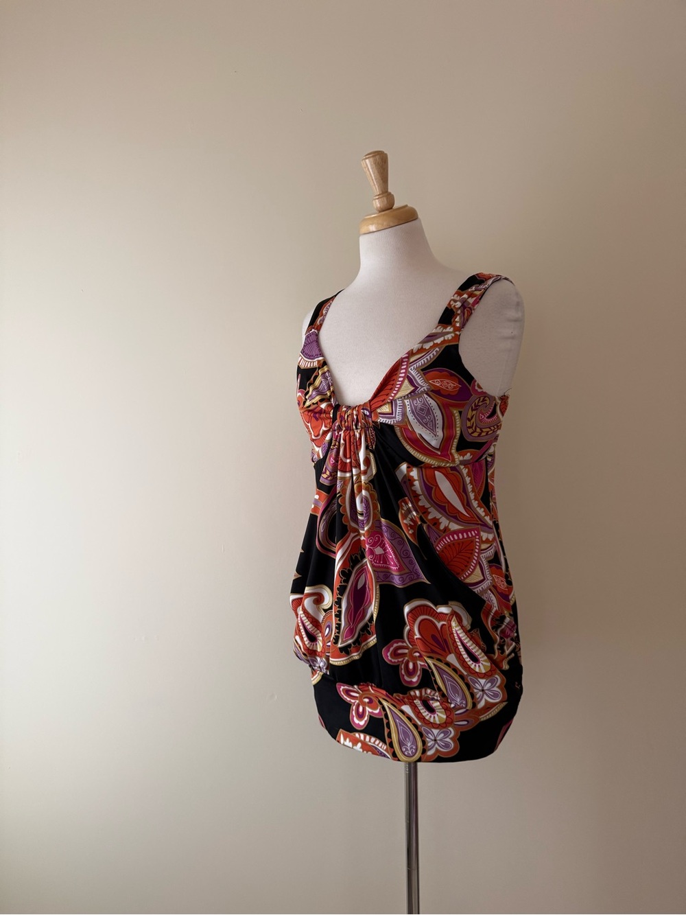 Y2K Suzy Shier Abstract Paisley Ruched Sleeveless Top XL